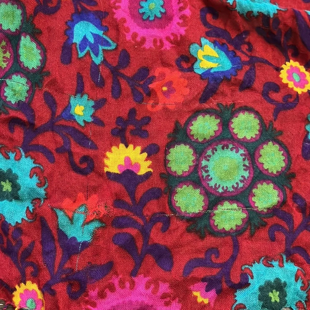 Red floral with fringe scarf